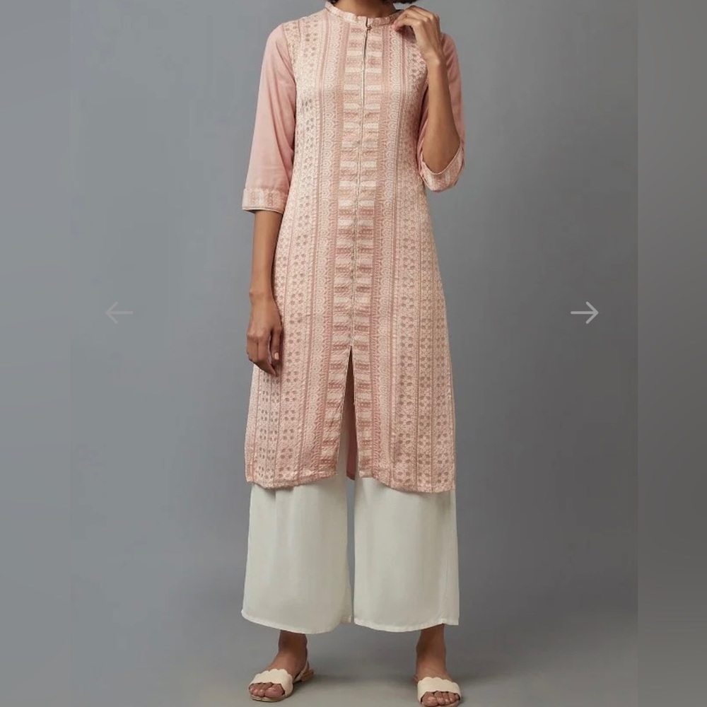 W Light Pink/Peach Dobby Kurta - Picture 3 of 17